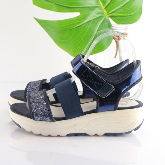 STIU Women's Sandal Size 7 Strappy Blue Elastic Glitter Platform casual Comfy - Picture 7 of 12
